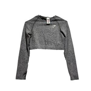 Gymshark Women's Cropped Top Gray Large Solid Seamless Long‎ Sleeve Round Neck